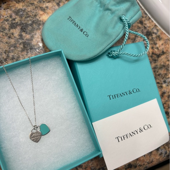 Tiffany Blue Double Heart Tag Pendant - Picture 3 of 9